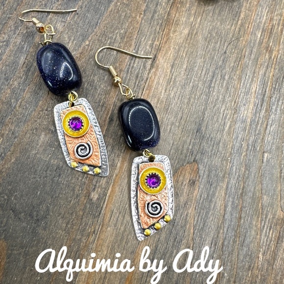 Sandstone Sunstone chunky spheres dangle drops gold earrings - Picture 1 of 5